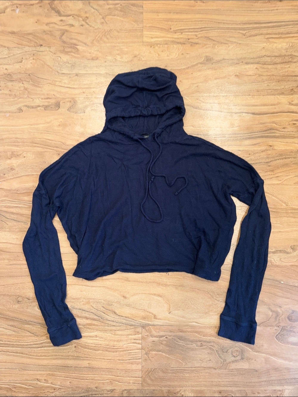 Forever 21 Navy Cropped Waffle-Knit Hoodie